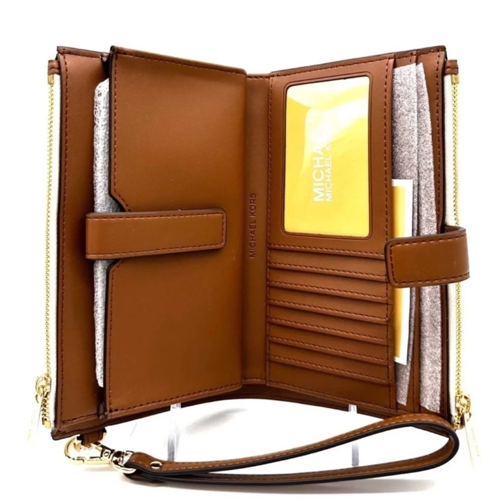 Michael Kors Large Double Zip Wallet Wristlet Vanilla/Brown